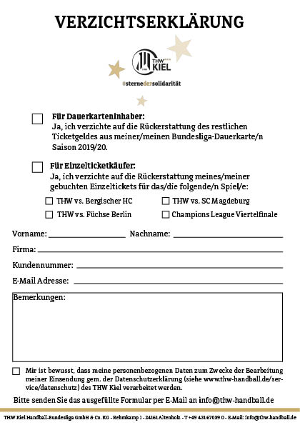 Tickets Ruckerstattung Und Teilverzicht Ab Dem 29 April Thw Kiel Die Offizielle Website
