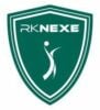 Grünes und weißes schildförmiges Logo mit dem Text RK NEXE oben und einer stilisierten Figur, die in der Mitte Handball spielt.