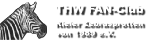 Ein schwarz-weißes Logo mit einem Zebra auf der linken Seite und dem Text THW FAN-Club Kieler Zebrasprotten von 1989 e.V. auf der rechten Seite.