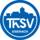 Ein kreisförmiges blau-weißes Logo mit einer Stadtsilhouette, den Buchstaben ThSV in Fettdruck und dem Wort EISENACH darunter.