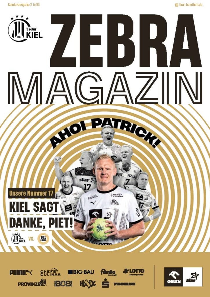 Titelbild des Zebra Magazins mit dem Handballspieler Patrick Wiencek in einem weißen Trikot, der einen Ball hält, mit großer Aufschrift 