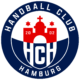 Rundes Logo mit der Aufschrift „Handball Club Hamburg“ in Weiß auf blauem Rand. Darin eine rot-weiße Burg mit zwei Sternen und der Jahreszahl 2002. Darunter die weißen Initialen „HCH“.