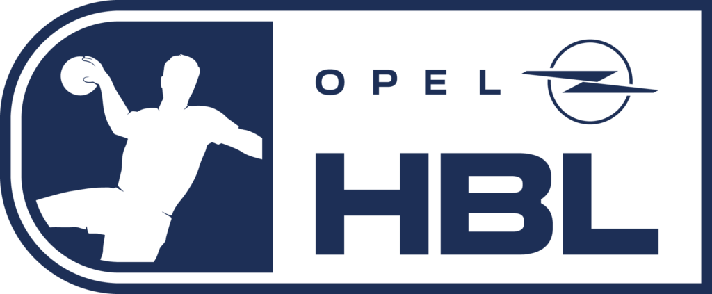 OPEL-HBL_Logo-quer_RGB Offizielles Logo der DAIKIN HBL-Handballliga mit der Silhouette eines Spielers, dem Opel-Logo und dem Schriftzug HBL.